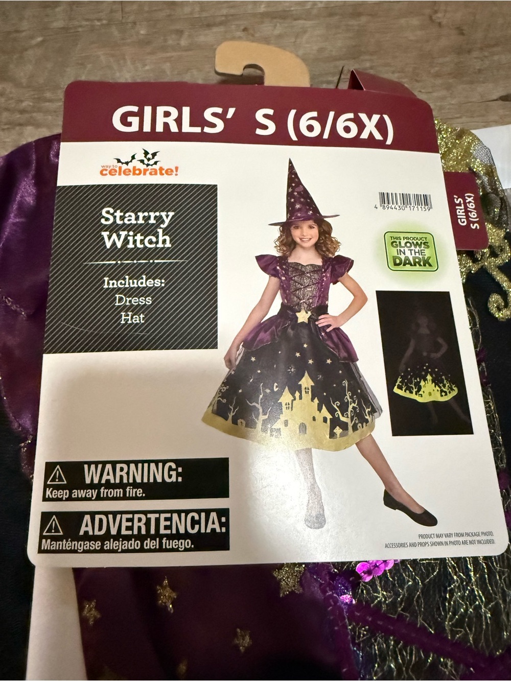 Starry Witch Girls' Costume Dress and Hat - Purple and Gold Small 6/6X